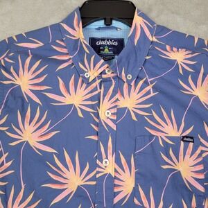 Chubbies Floral Print Blue‎ Pink Button Shirt Short Sleeve Mens Medium Cotton